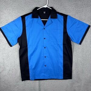 Hilton Bowling Retro Shirt Men Size M Black/Blue Short Sleeve Collared